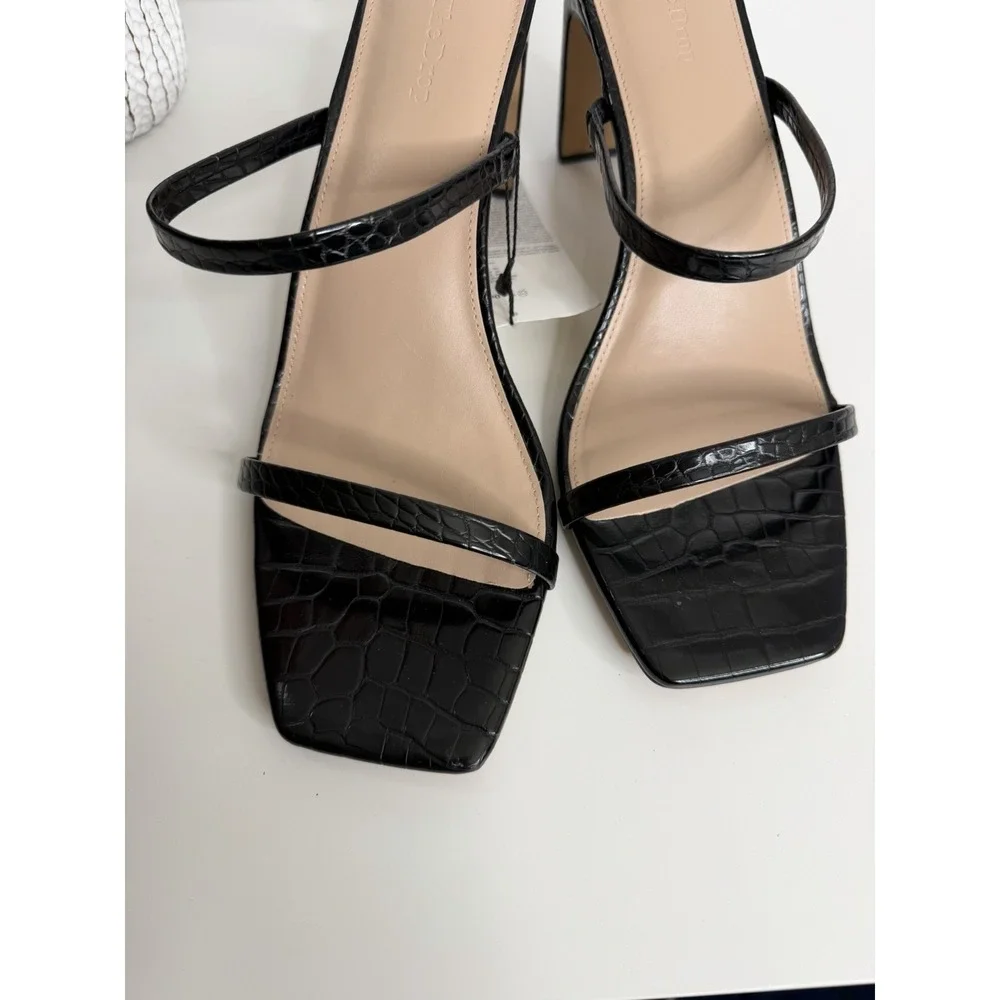 NWT The Drop Avery Square‎ Toe Two Strap Heeled Sandal Black Size 12 Workwear